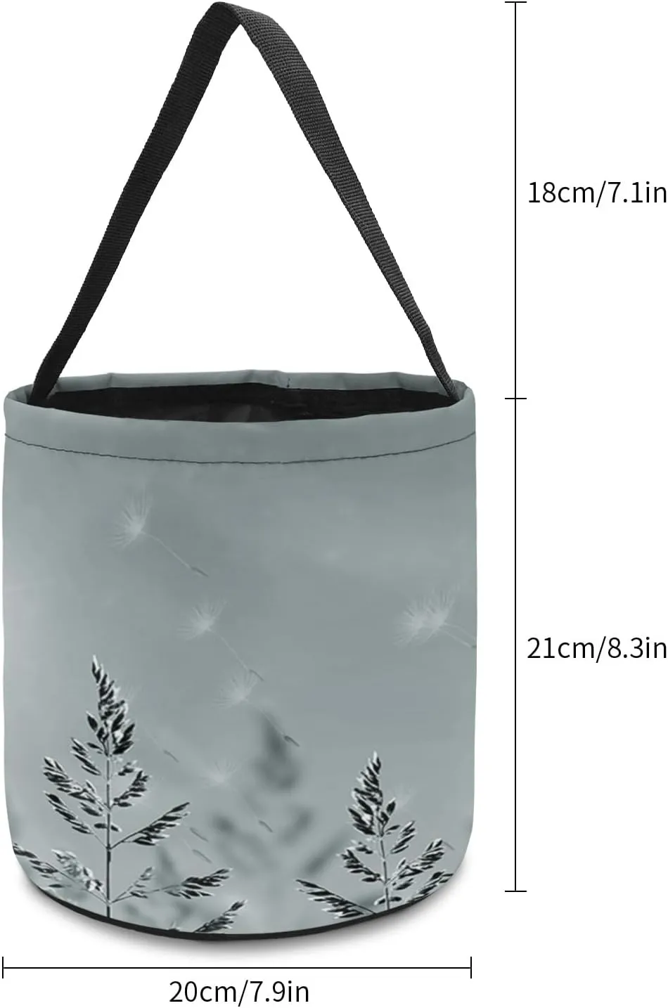 1 Piece Halloween Trick or Treat Candy Bags,Sun Shine and Dandelion Plants Reusable Goody Bucket Collapsible Candy Tote Bag for Holiday Gift Basket Party Favor,Grey Pastoral Botanical Art