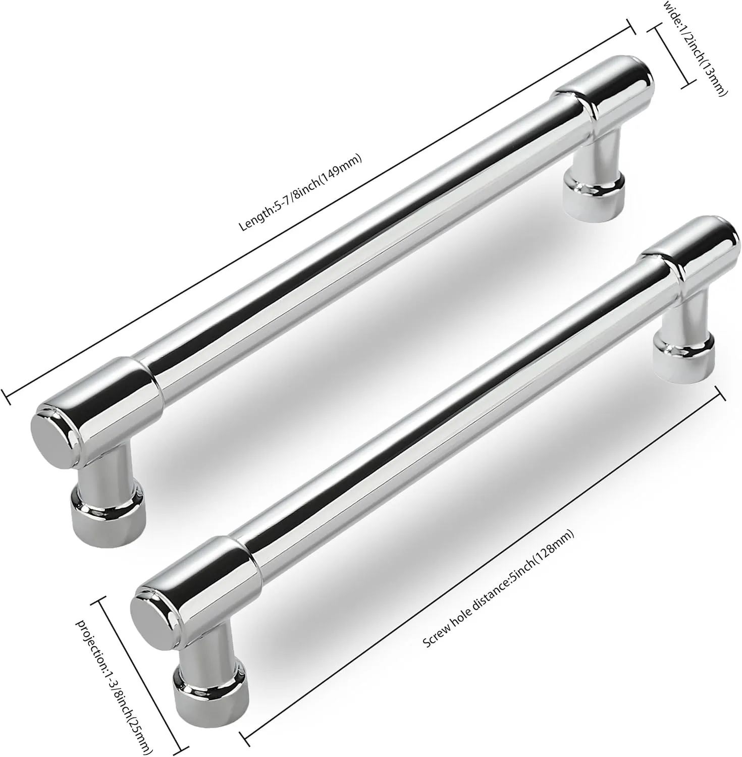 10 Pack Polished Chrome Cabinet Pulls,5 Inch(128mm) Hole Centers Cabinet Handles Kitchen Hardware for Cabinets and Drawer