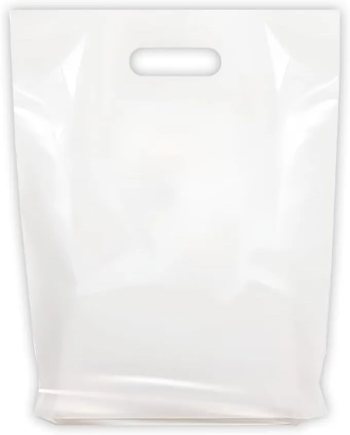 100 Merchandise Bags 15x18 White, Die Cut Handles, Gusset, 1.25 Mil. Strong, Durable, and Tear Resistant Bags Perfect for Retail, Boutiques or Events