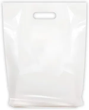 100 Merchandise Bags 15x18 White, Die Cut Handles, Gusset, 1.25 Mil. Strong, Durable, and Tear Resistant Bags Perfect for Retail, Boutiques or Events