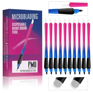 10Pcs Disposable Microblading pen sterilized 18 U-shaped 0.15mm Nano Blade Manual Eyebrow Pen Comfortable Rubber Grip with Pigment Sponge for Eyebrow Tattoo Permanent Makeup (18U 0.15mm)