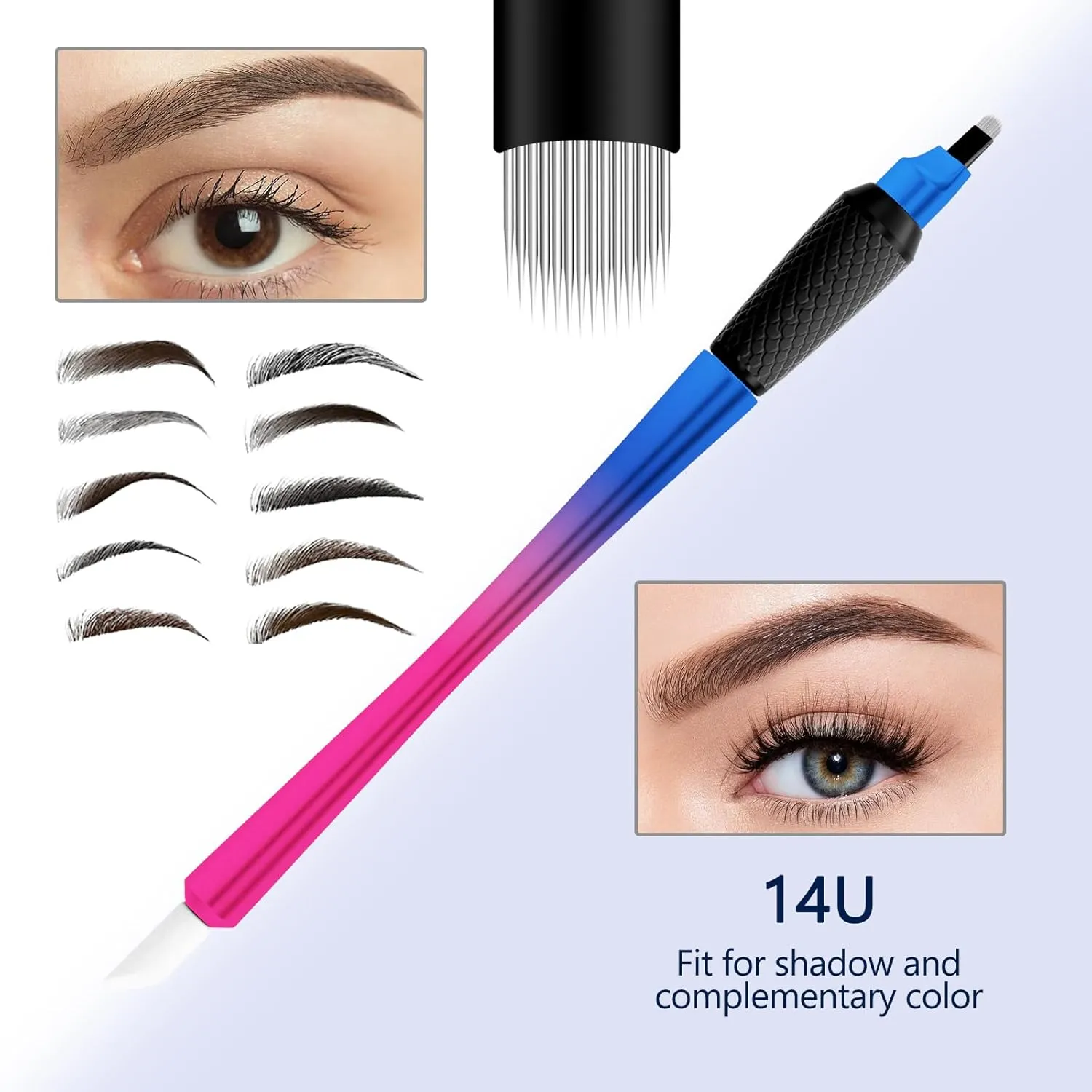10Pcs Disposable Microblading pen sterilized 18 U-shaped 0.15mm Nano Blade Manual Eyebrow Pen Comfortable Rubber Grip with Pigment Sponge for Eyebrow Tattoo Permanent Makeup (18U 0.15mm)