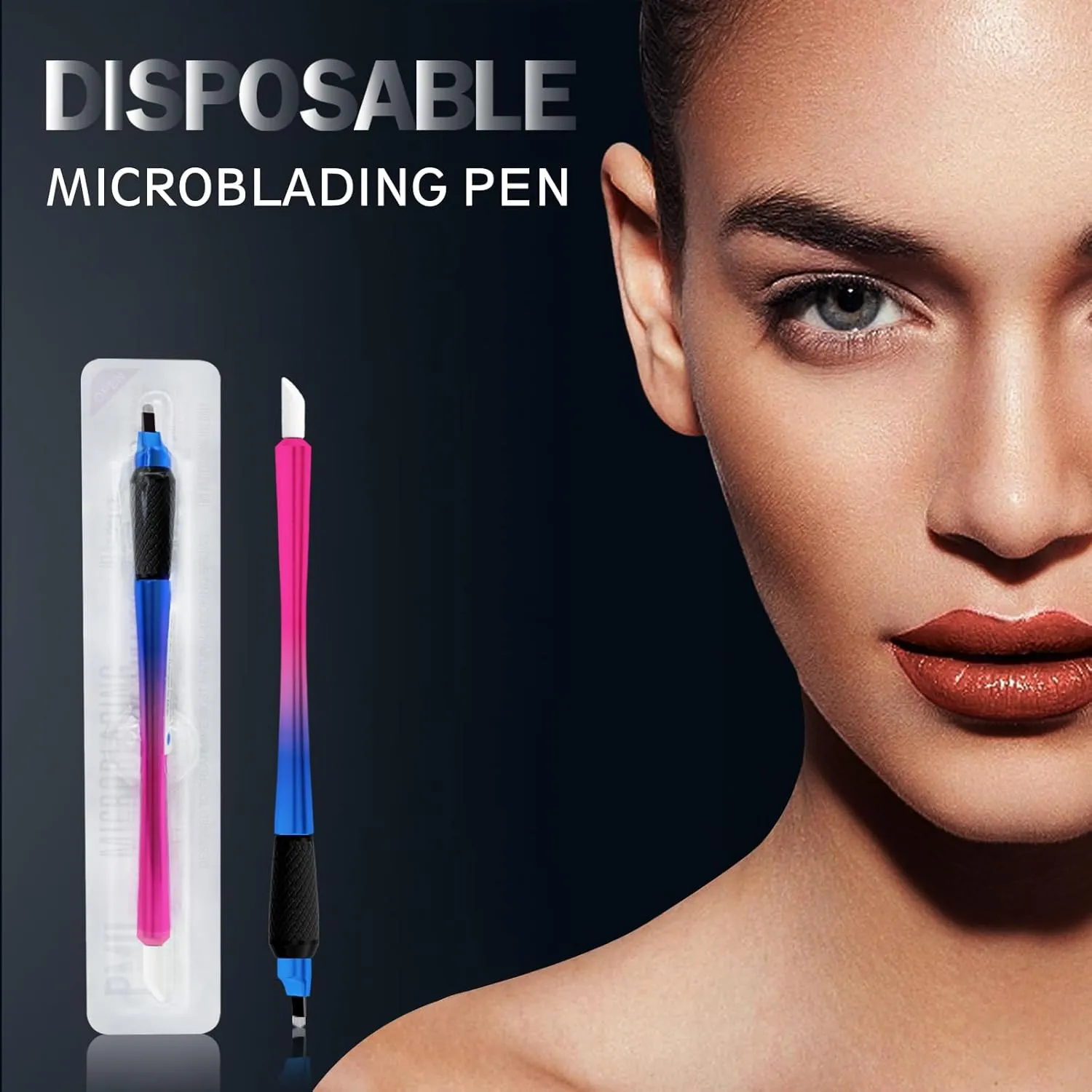 10Pcs Disposable Microblading pen sterilized 18 U-shaped 0.15mm Nano Blade Manual Eyebrow Pen Comfortable Rubber Grip with Pigment Sponge for Eyebrow Tattoo Permanent Makeup (18U 0.15mm)