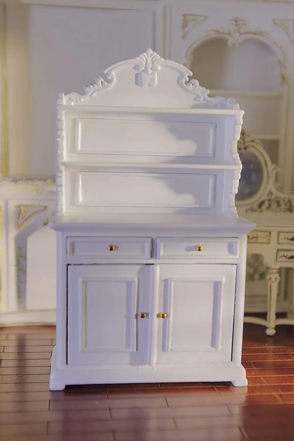 1/12 Dollhouse Hand Carved White Bookcase Cabinet Miniature Furniture Luxury