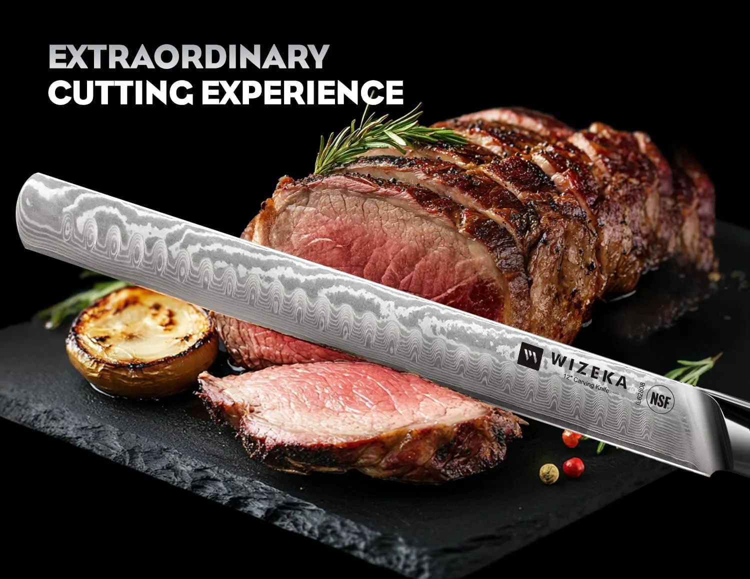 12 Inch Damascus Slicing Knife - Ultra Sharp, Full Tang Carving Knife with G10 Handle, Great for Slicing Roasts, Meats, Fruits