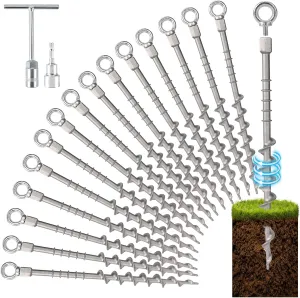 14" Ground Anchors Screw in Non-Rust Cast Aluminum Detachable Tent Stakes for Camping Tents,Sand,Trampoline,Swing Sets and Sheds（12 Packs）