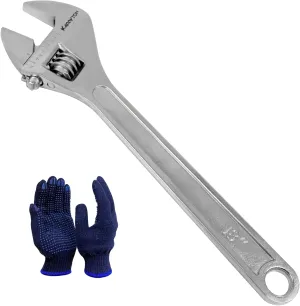 18" Inch Adjustable Wrench with 2-1/4"(57mm) Max Jaw Opening (Scales Metric and SAE), Drop Forged Alloy Steel Adjustable Spanner for Various Fasteners, Chrome Plated Handle Polished