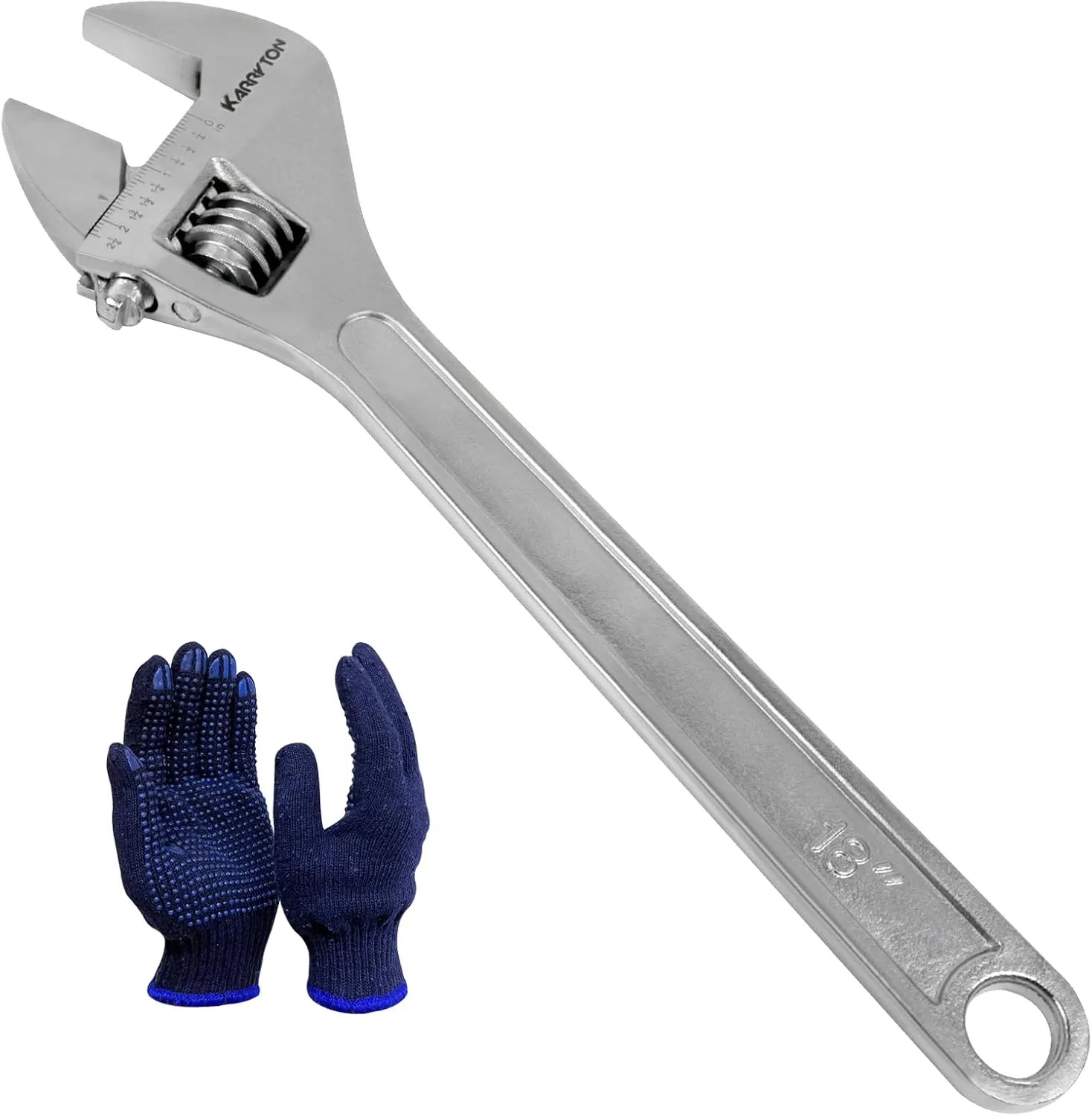 18" Inch Adjustable Wrench with 2-1/4"(57mm) Max Jaw Opening (Scales Metric and SAE), Drop Forged Alloy Steel Adjustable Spanner for Various Fasteners, Chrome Plated Handle Polished