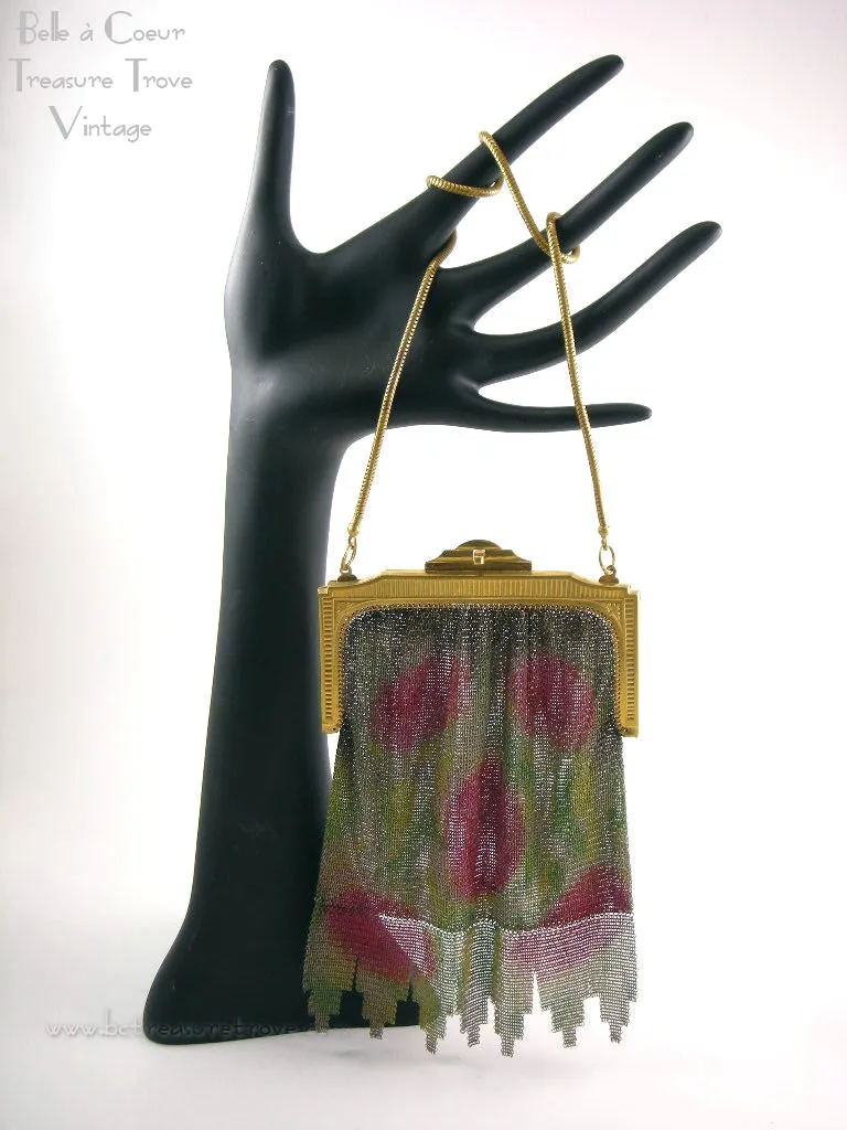 1920s Flapper Era Dresden Mesh Purse – Germany – Vintage Abstract Deco Design