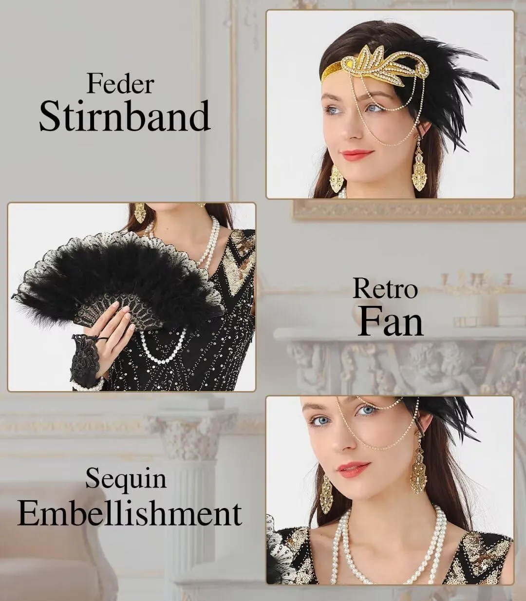 1920S Women Flapper Dress V Neck Sequin Fringed Dress Cocktail Dress with Roaring 20s Accessories