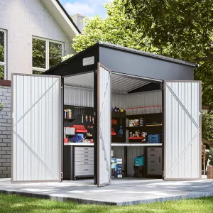 194 cu.ft Shed Premium Galvanized Steel Storage Sheds with Triple Doors 7.3x5.3 Ft Weatherproof Outdoor Utility Sheds, Dual Lock Lean to Shed for Mower, Bike, Generator, Garden Tools (Brown)