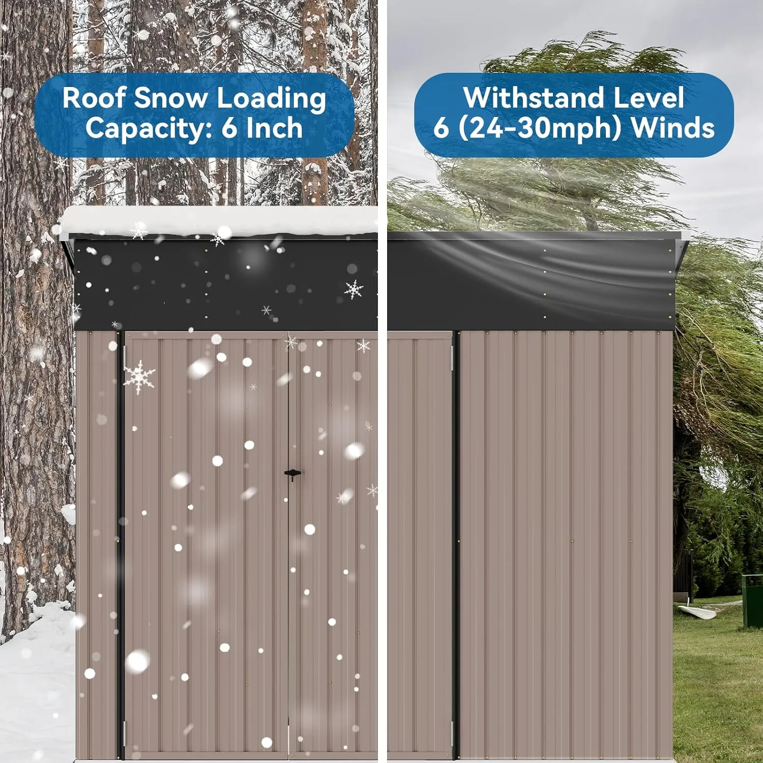 194 cu.ft Shed Premium Galvanized Steel Storage Sheds with Triple Doors 7.3x5.3 Ft Weatherproof Outdoor Utility Sheds, Dual Lock Lean to Shed for Mower, Bike, Generator, Garden Tools (Brown)