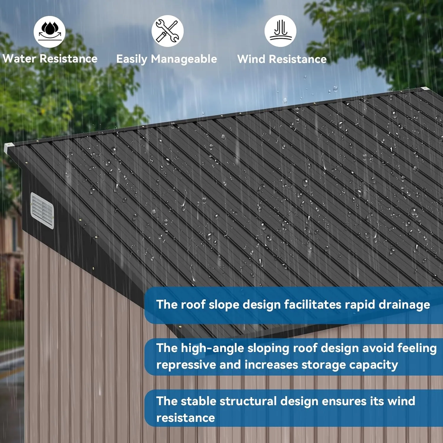 194 cu.ft Shed Premium Galvanized Steel Storage Sheds with Triple Doors 7.3x5.3 Ft Weatherproof Outdoor Utility Sheds, Dual Lock Lean to Shed for Mower, Bike, Generator, Garden Tools (Brown)