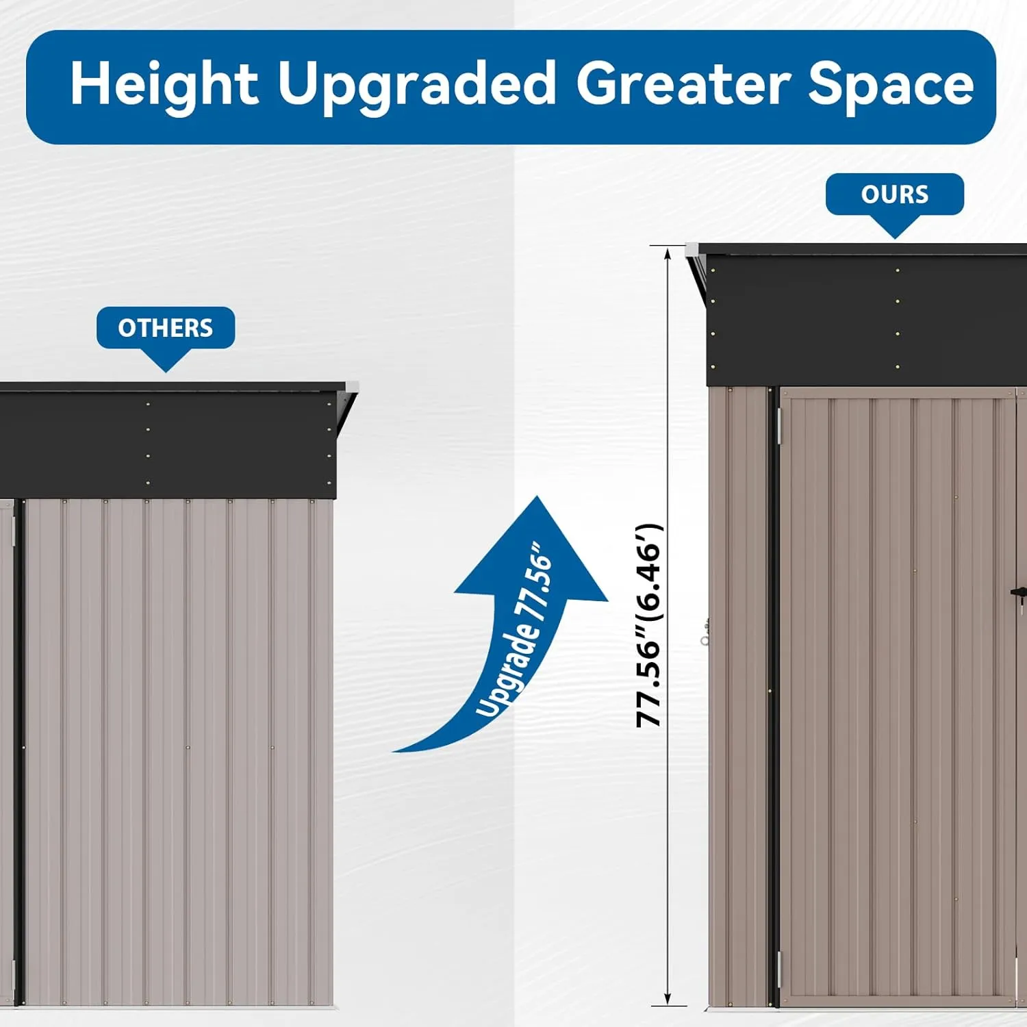 194 cu.ft Shed Premium Galvanized Steel Storage Sheds with Triple Doors 7.3x5.3 Ft Weatherproof Outdoor Utility Sheds, Dual Lock Lean to Shed for Mower, Bike, Generator, Garden Tools (Brown)