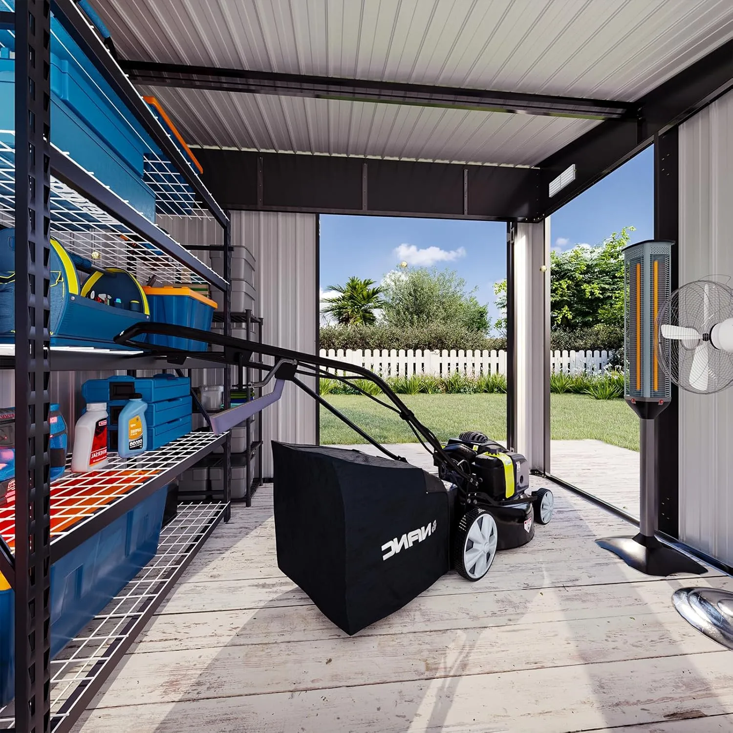 194 cu.ft Shed Premium Galvanized Steel Storage Sheds with Triple Doors 7.3x5.3 Ft Weatherproof Outdoor Utility Sheds, Dual Lock Lean to Shed for Mower, Bike, Generator, Garden Tools (Brown)