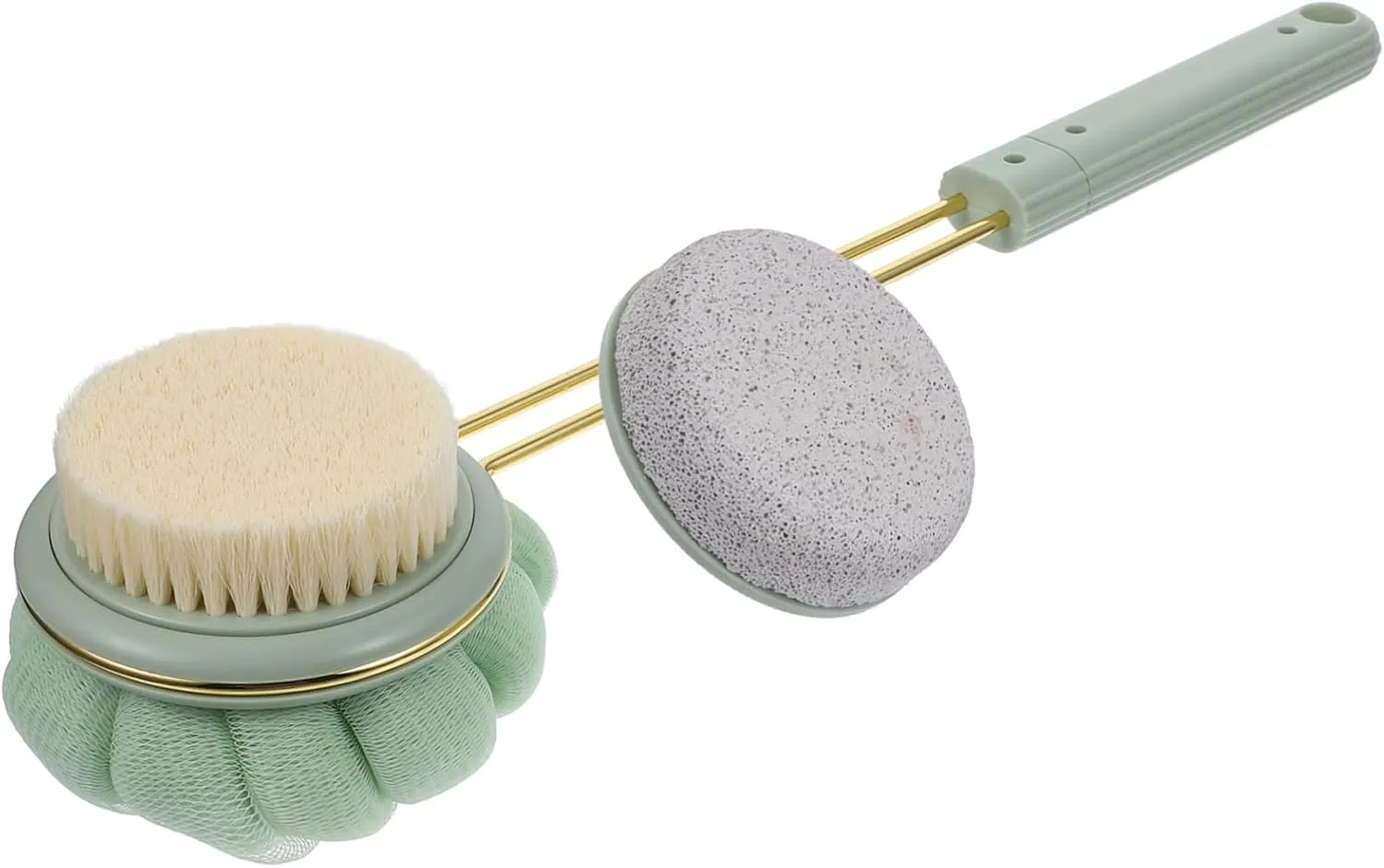 1Set Double Sided Long Handle Back Scrubber Brush Exfoliating Bath Brush with Bristles Shower Ball and Pumice Heads for Full Body Cleansing and Comfort