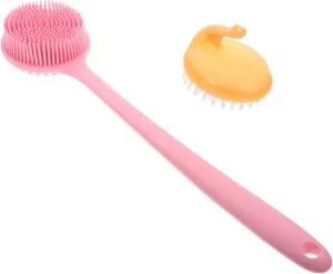1Set Long Handle Silicone Bath Brush Ergonomic Shower Scrubber for Deep Cleansing Massage Comfortable Durable Back Brush for All Skin