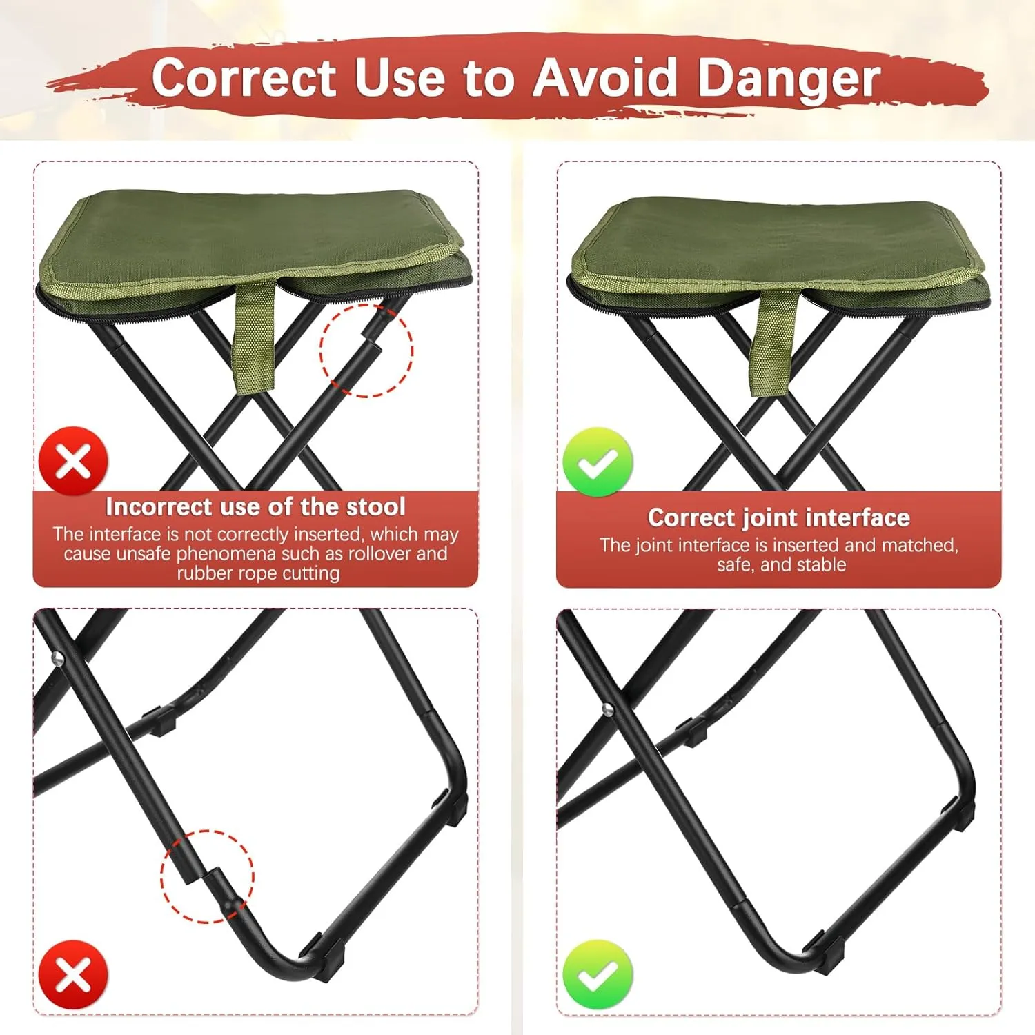 2-Pack Collapsible Stool for Camping, 11-inch Portable Folding Chair Retractable Compact Stool Lightweight Seat for Travel/Beach/Hiking/Fishing/Adventures/Outdoor [Black]