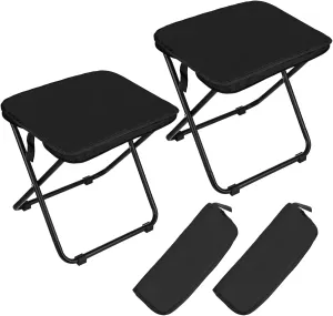 2-Pack Collapsible Stool for Camping, 11-inch Portable Folding Chair Retractable Compact Stool Lightweight Seat for Travel/Beach/Hiking/Fishing/Adventures/Outdoor [Black]