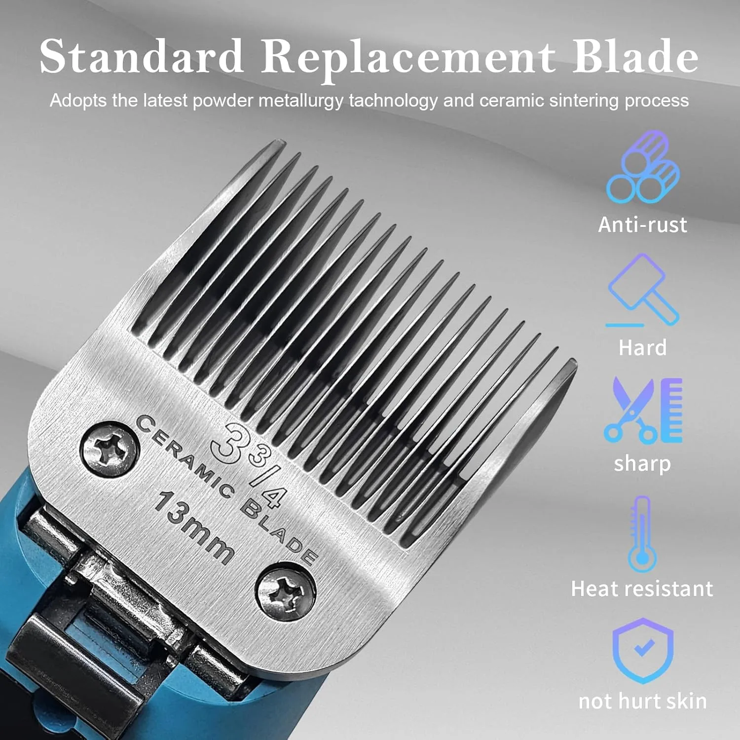 2 Packs 3-3/4 Detachable Replacement Ceramic Blades,Compatible with Andis/oster Classic 76/Star-Teq/Power-Teq/A5 Clipper,Size,Cut Length 1/2"(13mm)