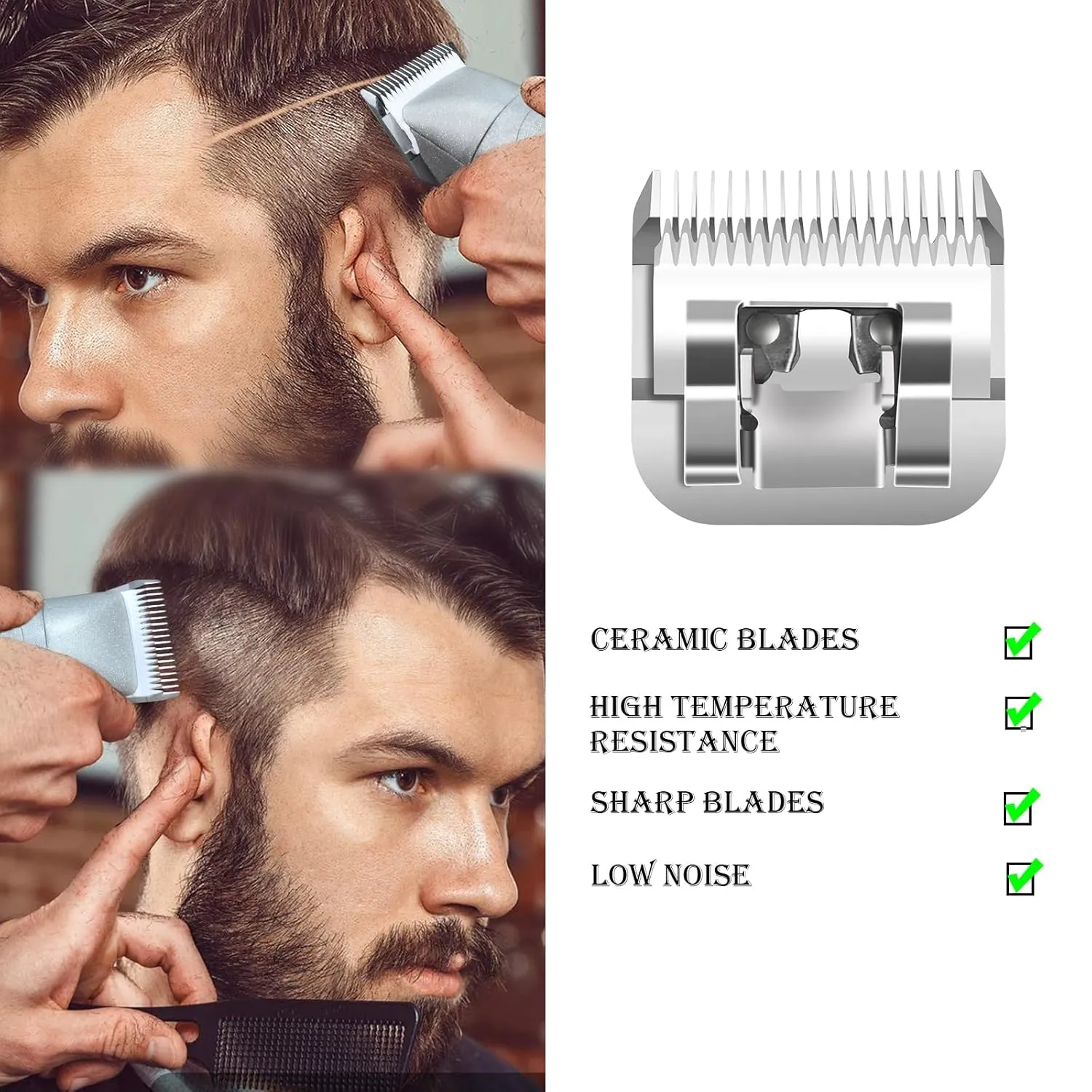 2 Packs 3-3/4 Detachable Replacement Ceramic Blades,Compatible with Andis/oster Classic 76/Star-Teq/Power-Teq/A5 Clipper,Size,Cut Length 1/2"(13mm)