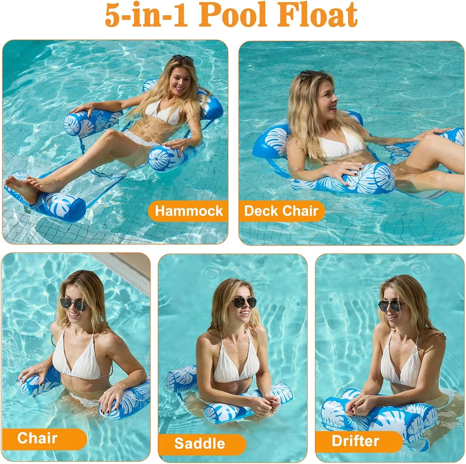 2 Packs Inflatable Pool Floats Adult, 4-in-1 Floating Lounge Chairs with Detachable Design, Blow up Pool Floats for Adult(Blue Pink)