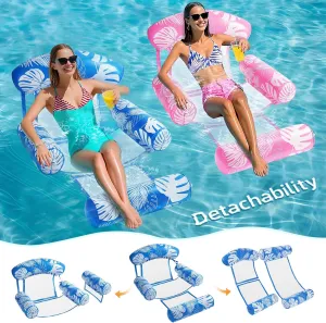 2 Packs Inflatable Pool Floats Adult, 4-in-1 Floating Lounge Chairs with Detachable Design, Blow up Pool Floats for Adult(Blue Pink)