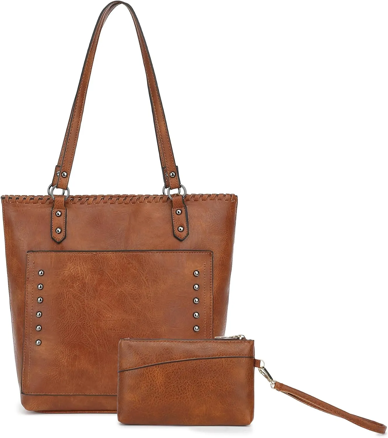 2 pcs Leather Tote Bag for Women Ladies Top Handle leather Purses and shoulder Handbags