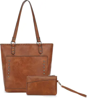 2 pcs Leather Tote Bag for Women Ladies Top Handle leather Purses and shoulder Handbags