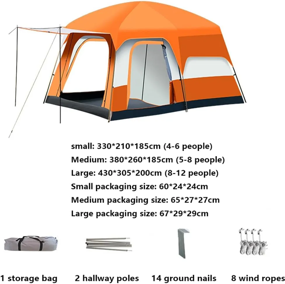2 Room Camping Tent with Sun Canopy, Waterproof Windproof Family Tent, 4-8 Person Villa Tent with Large Mesh Windows Easy Pitch Family Outdoor Picnic