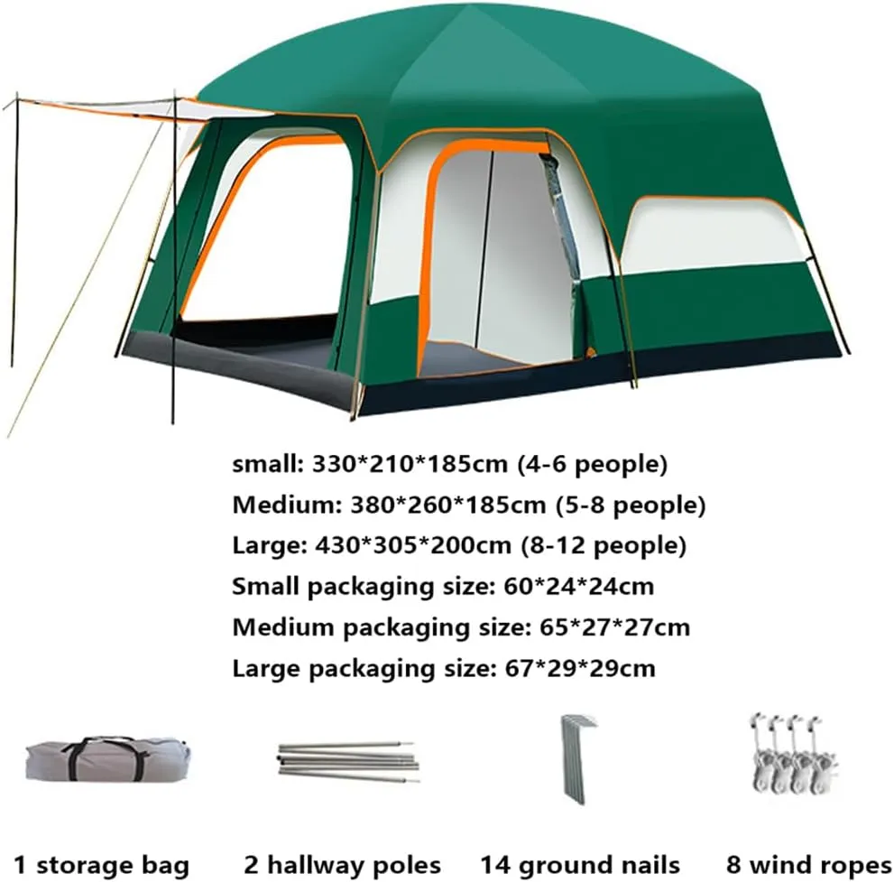 2 Room Camping Tent with Sun Canopy, Waterproof Windproof Family Tent, 4-8 Person Villa Tent with Large Mesh Windows Easy Pitch Family Outdoor Picnic