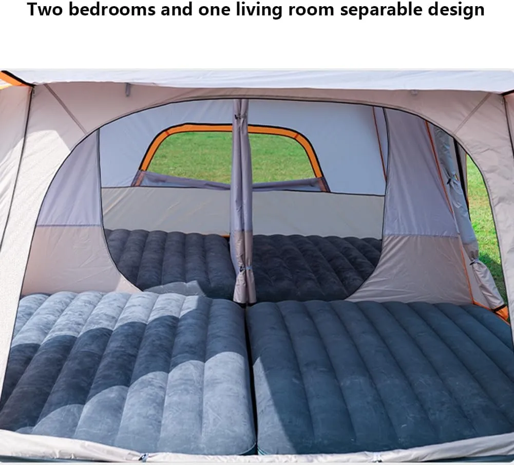 2 Room Camping Tent with Sun Canopy, Waterproof Windproof Family Tent, 4-8 Person Villa Tent with Large Mesh Windows Easy Pitch Family Outdoor Picnic
