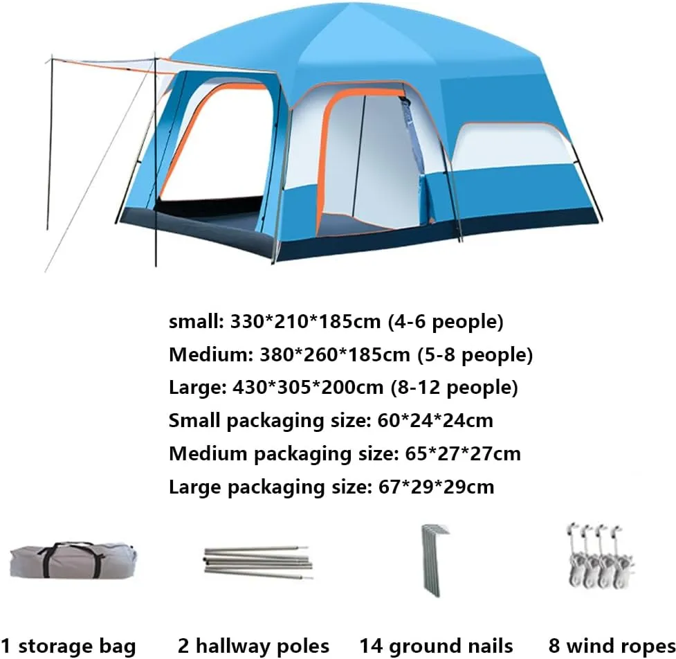 2 Room Camping Tent with Sun Canopy, Waterproof Windproof Family Tent, 4-8 Person Villa Tent with Large Mesh Windows Easy Pitch Family Outdoor Picnic