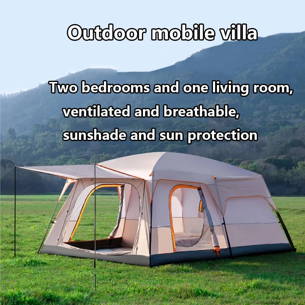 2 Room Camping Tent with Sun Canopy, Waterproof Windproof Family Tent, 4-8 Person Villa Tent with Large Mesh Windows Easy Pitch Family Outdoor Picnic