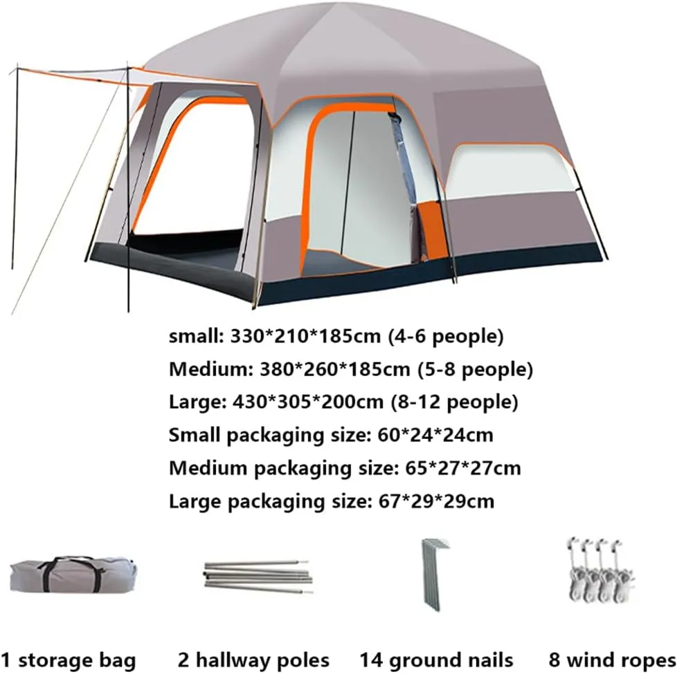 2 Room Camping Tent with Sun Canopy, Waterproof Windproof Family Tent, 4-8 Person Villa Tent with Large Mesh Windows Easy Pitch Family Outdoor Picnic
