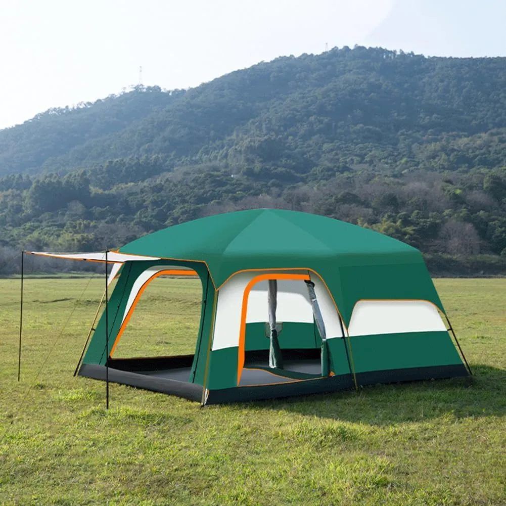 2 Room Camping Tent with Sun Canopy, Waterproof Windproof Family Tent, 4-8 Person Villa Tent with Large Mesh Windows Easy Pitch Family Outdoor Picnic
