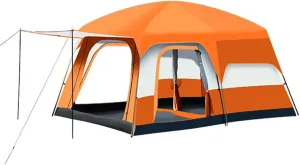 2 Room Camping Tent with Sun Canopy, Waterproof Windproof Family Tent, 4-8 Person Villa Tent with Large Mesh Windows Easy Pitch Family Outdoor Picnic