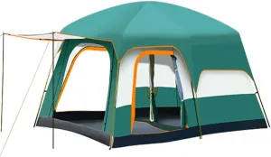 2 Room Camping Tent with Sun Canopy, Waterproof Windproof Family Tent, 4-8 Person Villa Tent with Large Mesh Windows Easy Pitch Family Outdoor Picnic