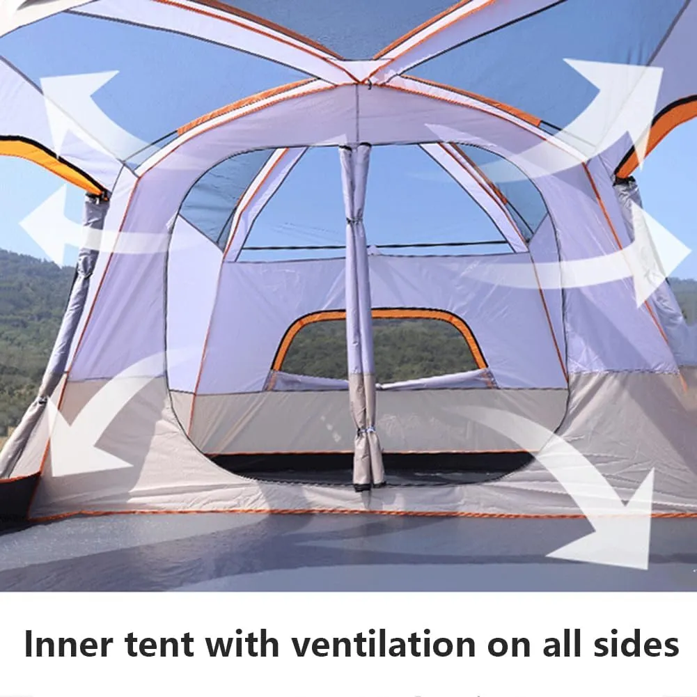 2 Room Camping Tent with Sun Canopy, Waterproof Windproof Family Tent, 4-8 Person Villa Tent with Large Mesh Windows Easy Pitch Family Outdoor Picnic