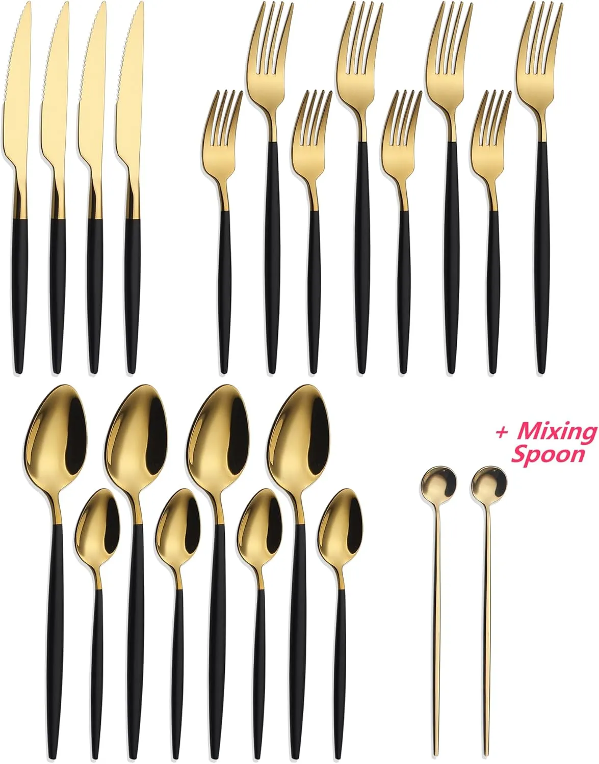 20 Piece Luxury Silverware Set for 4 Gold Top & Black Handle Mirror-Polished 18/10 Stainless Steel Heavy Flatware Set Modern Cutlery Set Knife/Fork/Spoon with Gifts for Home & Hotel