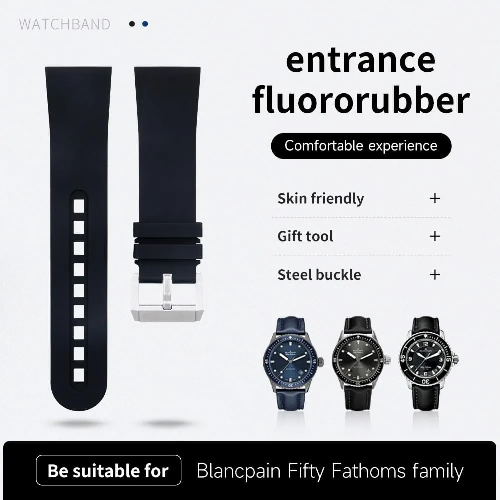 23.0Mm Fluorous Rubber Soft Watch Band For Blancpain Strap Fifty Fathoms 5000 5015 Black Belt Bracelets Replacement