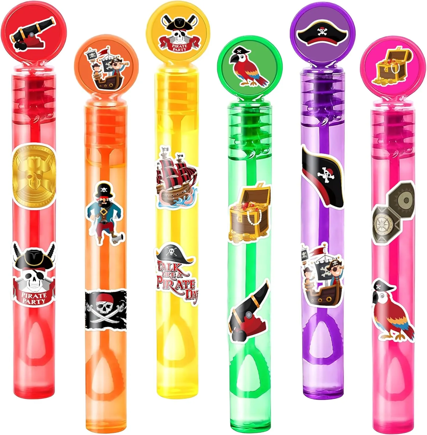 24PCS Pirate DIY Bubble Wands with 96PCS Stickers - Party Favor for Goodie Bags, Pinata Stuffers, Mini Bubble Bulk Birthday Supplies, Toys Gifts, Class Prizes for Toddlers, Boys & Girls
