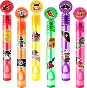 24PCS Pirate DIY Bubble Wands with 96PCS Stickers - Party Favor for Goodie Bags, Pinata Stuffers, Mini Bubble Bulk Birthday Supplies, Toys Gifts, Class Prizes for Toddlers, Boys & Girls