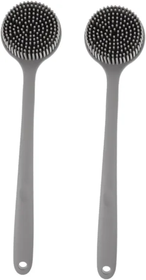 2pcs Long Handle Silicone Back Scrubber Exfoliating Body Wash Brush for Men and Women Gentle Cleansing Pressure Easy to Clean for Shower Use