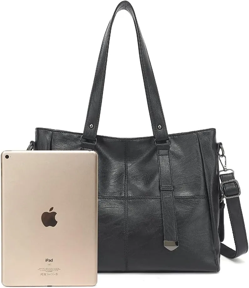 2Pcs Tote Bags Women 2025 Trendy Soft Leather Shoulder Purses Top-handle Handbags with Removeable Strap Multi Pockets