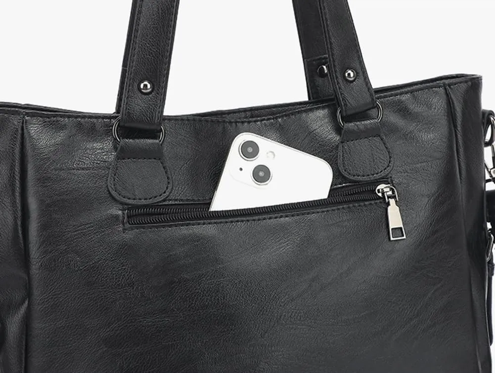 2Pcs Tote Bags Women 2025 Trendy Soft Leather Shoulder Purses Top-handle Handbags with Removeable Strap Multi Pockets