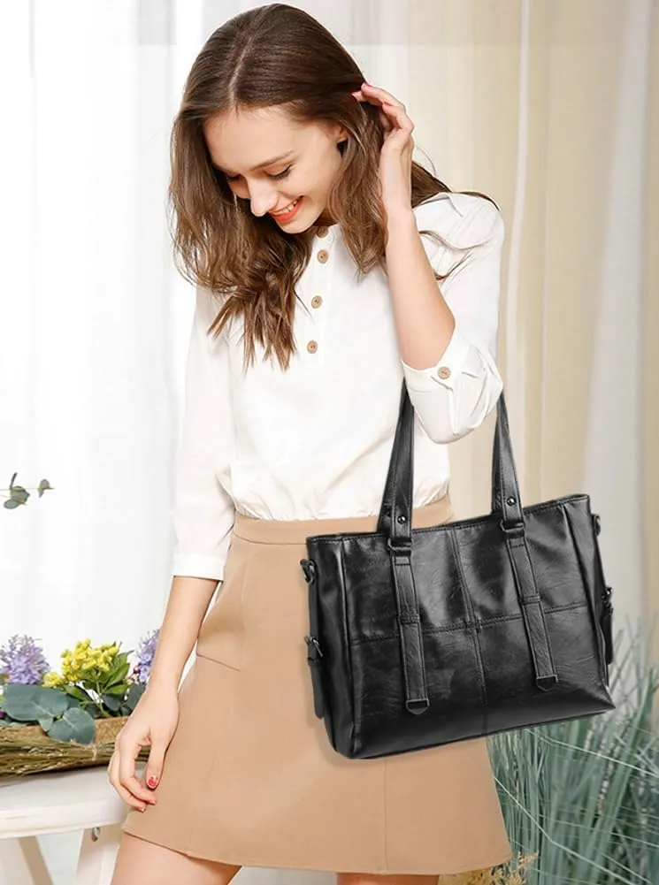 2Pcs Tote Bags Women 2025 Trendy Soft Leather Shoulder Purses Top-handle Handbags with Removeable Strap Multi Pockets