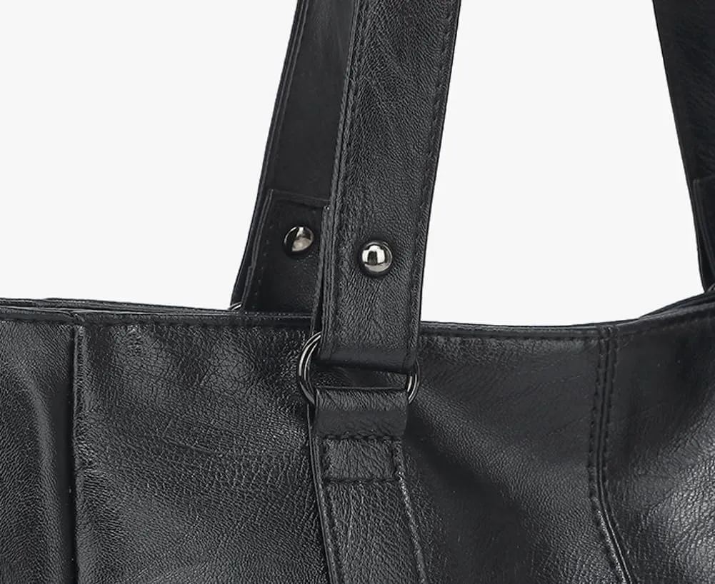 2Pcs Tote Bags Women 2025 Trendy Soft Leather Shoulder Purses Top-handle Handbags with Removeable Strap Multi Pockets