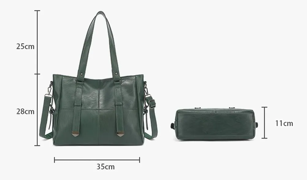 2Pcs Tote Bags Women 2025 Trendy Soft Leather Shoulder Purses Top-handle Handbags with Removeable Strap Multi Pockets