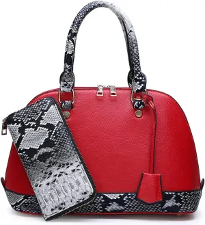 2Pcs Women Shell Handbag Serpentine Shoulder Bag PU Leather Purse Fashion Top-Handle Satchel Zipper Crossbody Tote